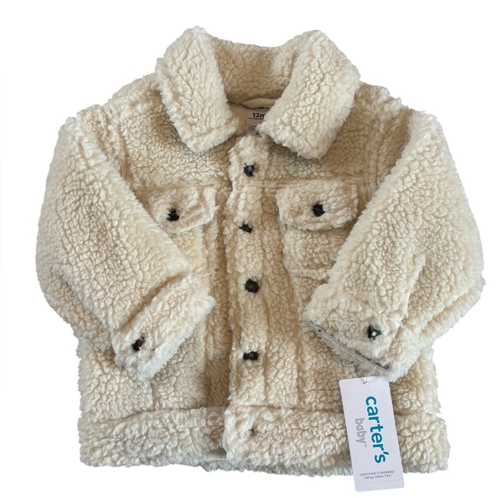 Carter’s Baby Sherpa Teddy Jacket Coat Cream Neutral Snap Front 12M NWT